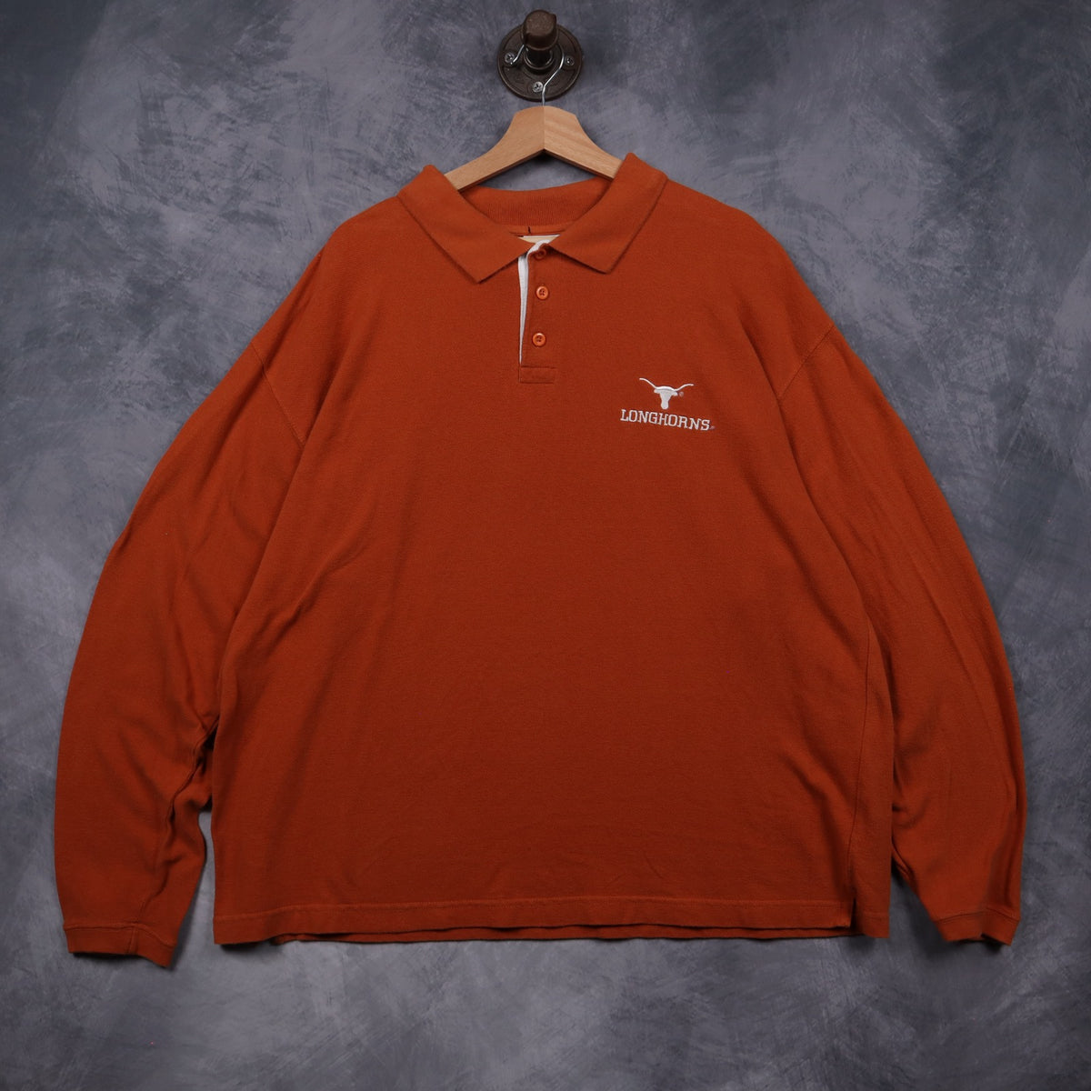 00s Burnt Orange Texas Longhorns Long Sleeve Polo Shirt 5893