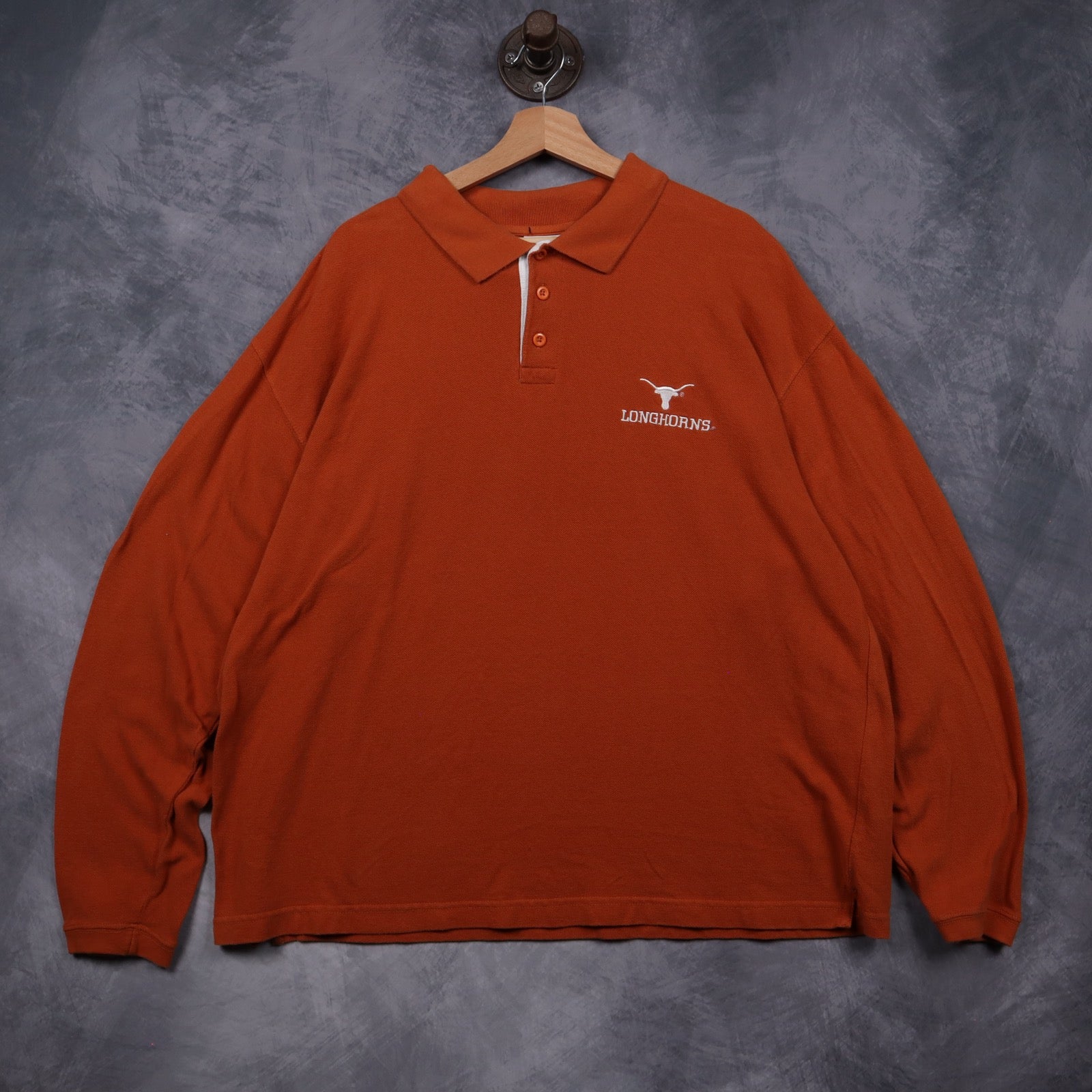 00s Burnt Orange Texas Longhorns Long Sleeve Polo Shirt 5893