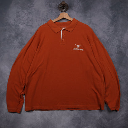 00s Burnt Orange Texas Longhorns Long Sleeve Polo Shirt 5893