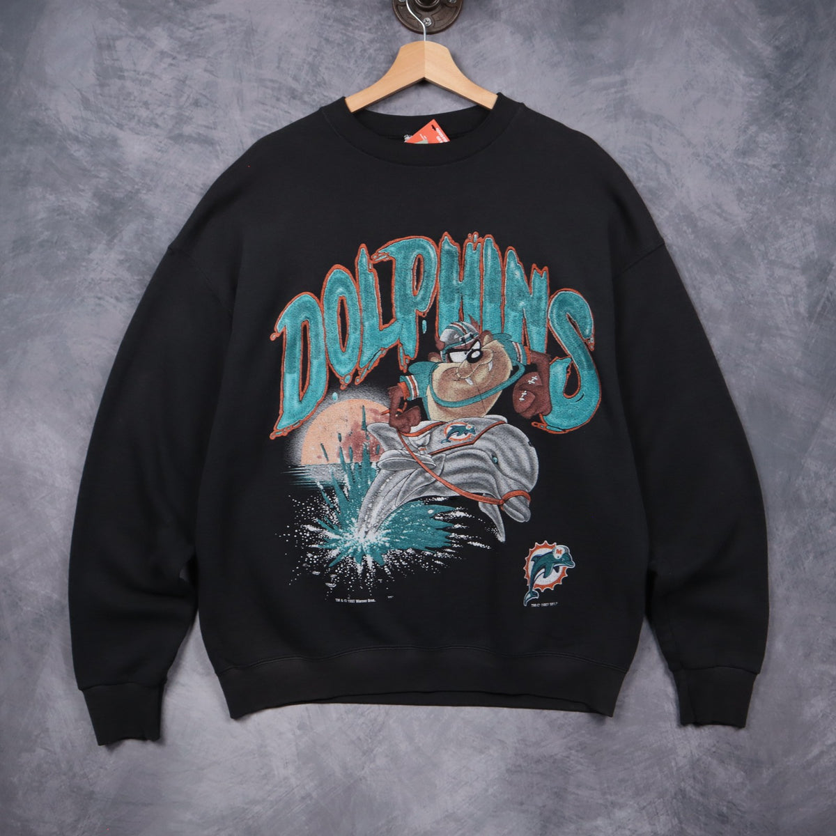 1997 Black Miami Dolphins Taz Crewneck Sweatshirt 6476
