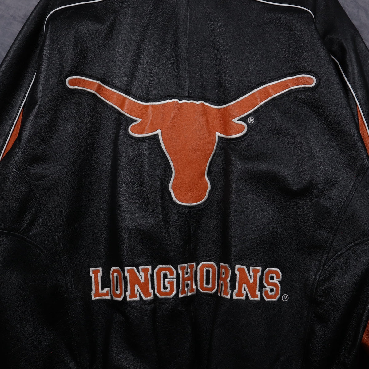 00s Black Texas Longhorns Leather Bomber Jacket 5933