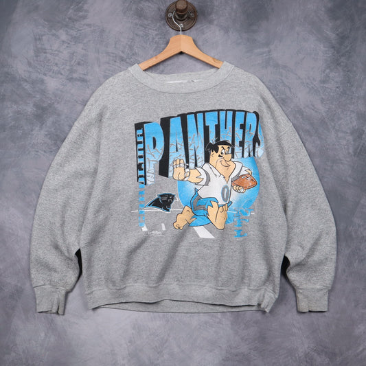 90s Grey Carolina Panthers Flintstones Crewneck Sweatshirt 6464