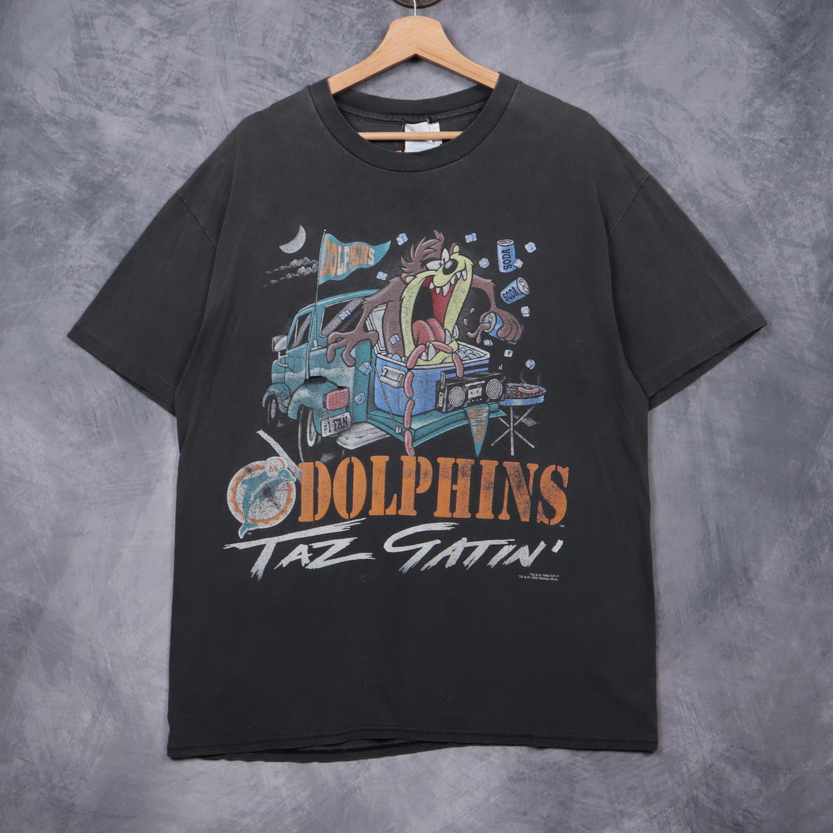 1996 Faded Black Miami Dolphins Taz Gatin' Shirt 6553