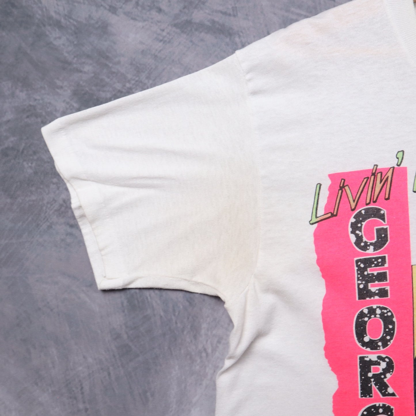 90s White George Strait Livin' It Up Light Duty Tour Shirt 5340
