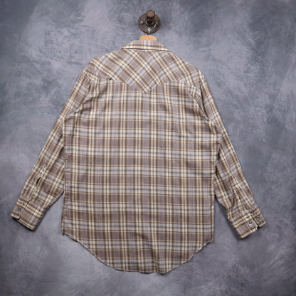 70s Brown Wrangler Plaid Western Long Sleeve Shirt 5533