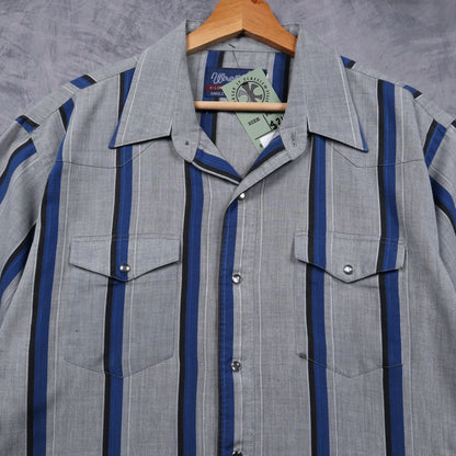 90s Grey Wrangler Striped Pearl Snap Western Short Sleeve Shirt 4823