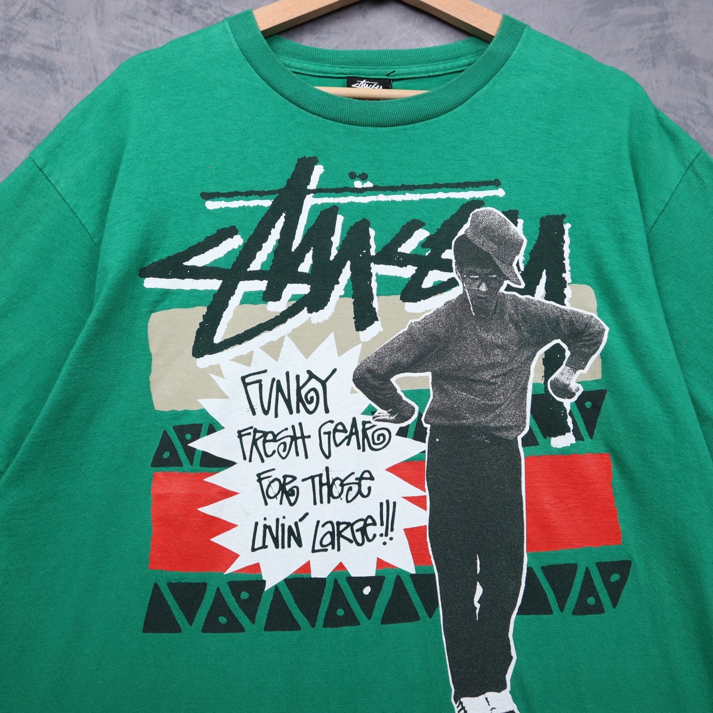 90s Green Stussy Funky Fresh Gear Shirt 4979