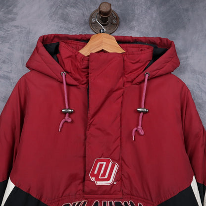 90s Red Oklahoma Sooners Starter Hooded Puffer Jacket 5068