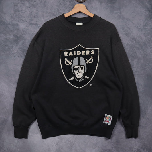 90s Faded Black Raiders Crewneck Sweatshirt 6536