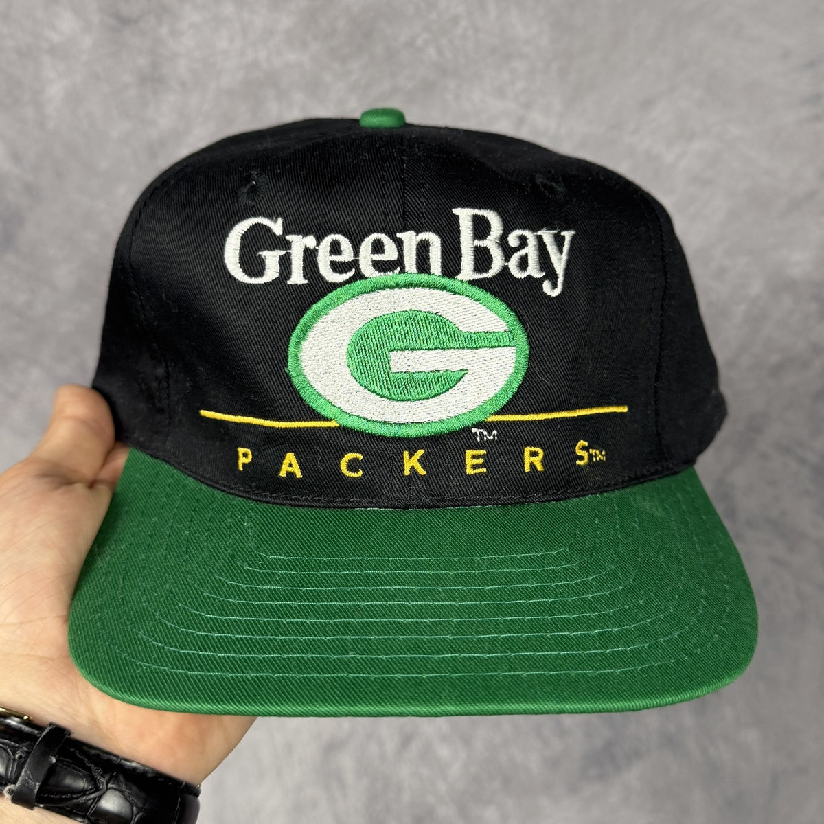 90s Black Green Bay Packers Snapback Hat 6810