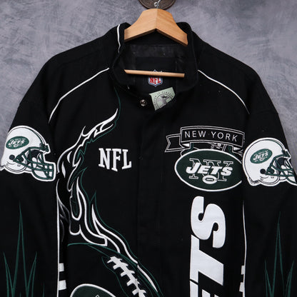 00s Black New York Jets NFL Flames Jacket 6515