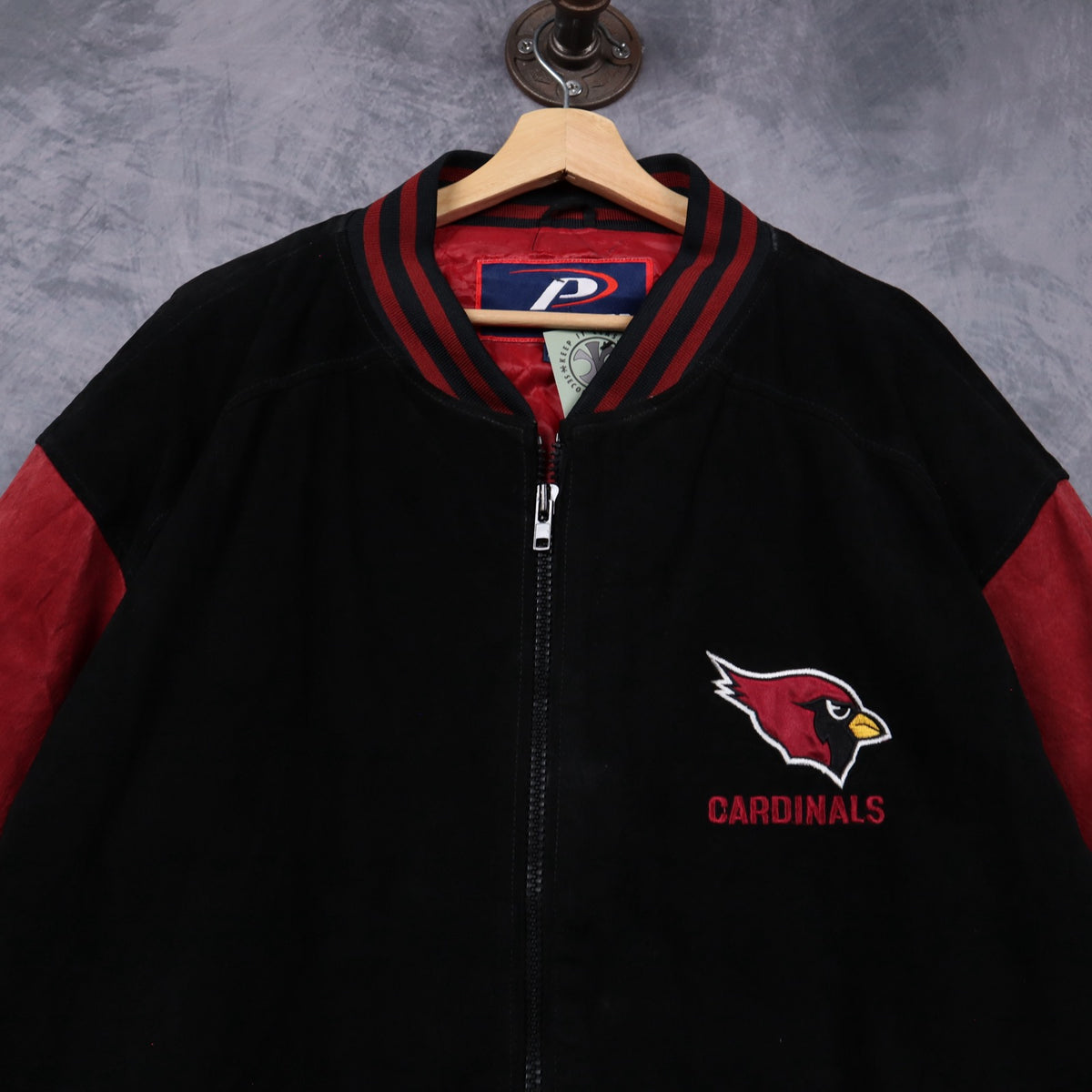 90s Black Arizona Cardinals Suede Varsity Jacket 6524