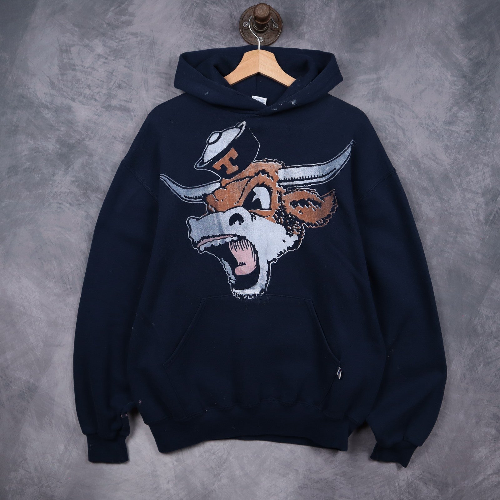 90s Navy Blue Keep It Classic Longhorn Graphic Hoodie 5674