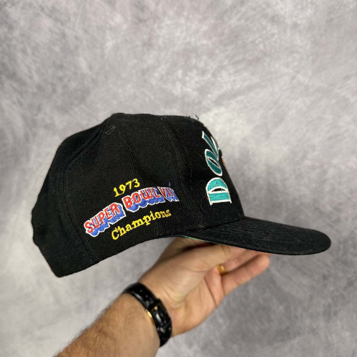 90s Black Miami Dolphins Annco Super Bowl Champions Snapback Hat 6819