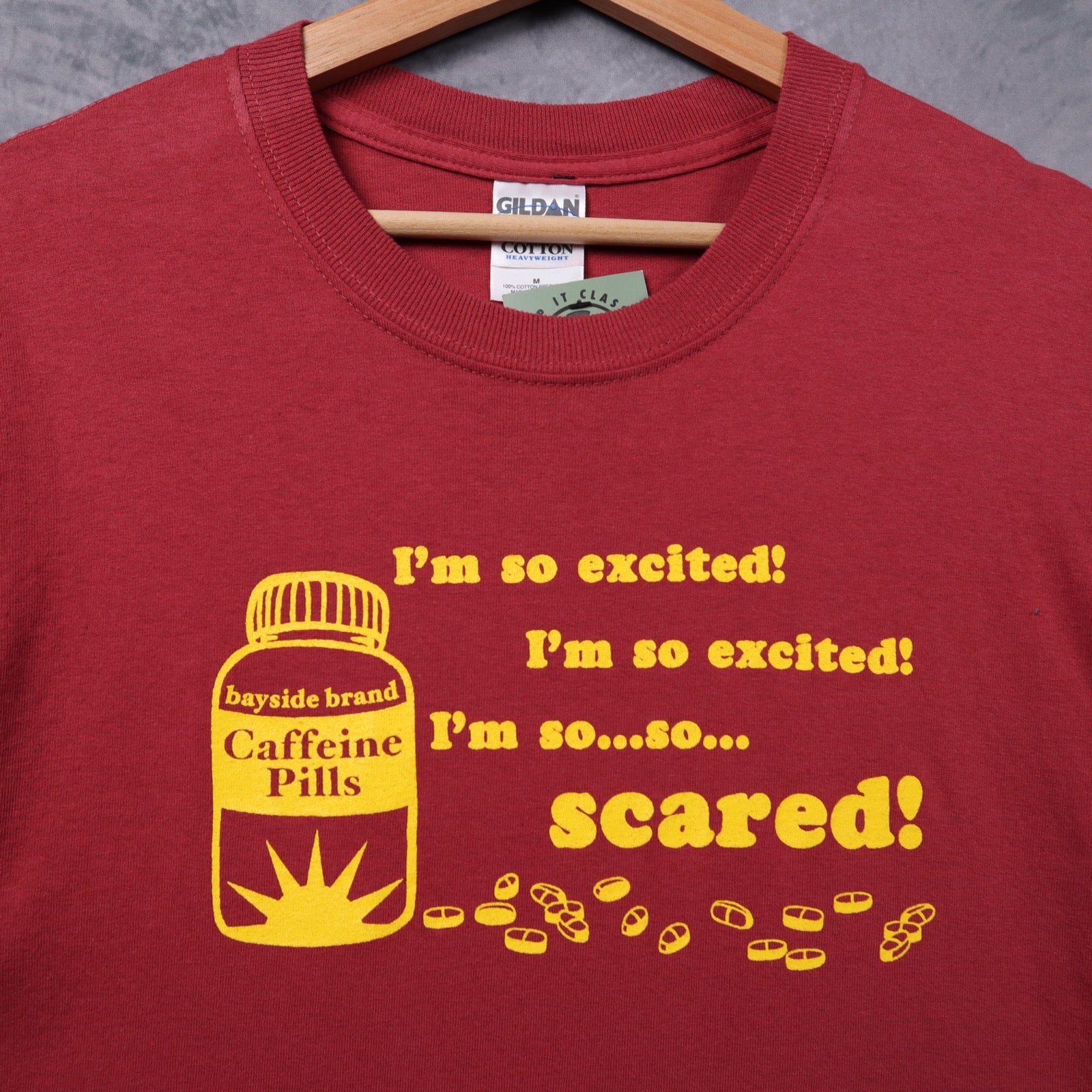 Early 2000s Red Saved By The Bell Caffeine Pills Shirt 5457