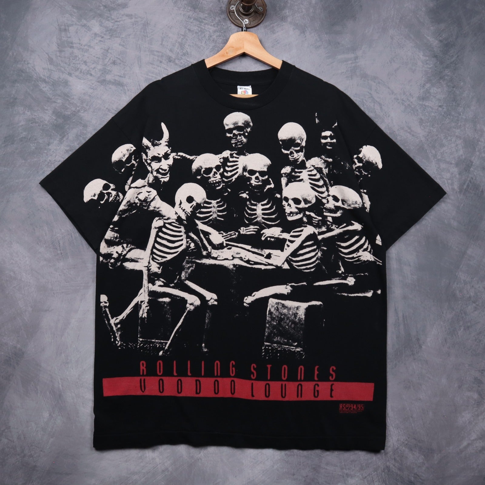1994 Black Rolling Stones Voodoo Lounge Skeleton All Over Print World Tour Shirt 5583
