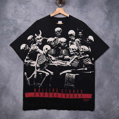 1994 Black Rolling Stones Voodoo Lounge Skeleton All Over Print World Tour Shirt 5583