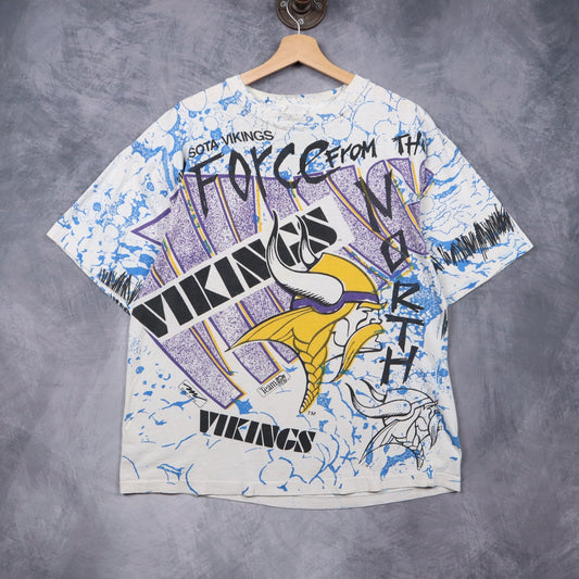 90s White Minnesota Vikings Force From The North All Over Print Shirt 6687