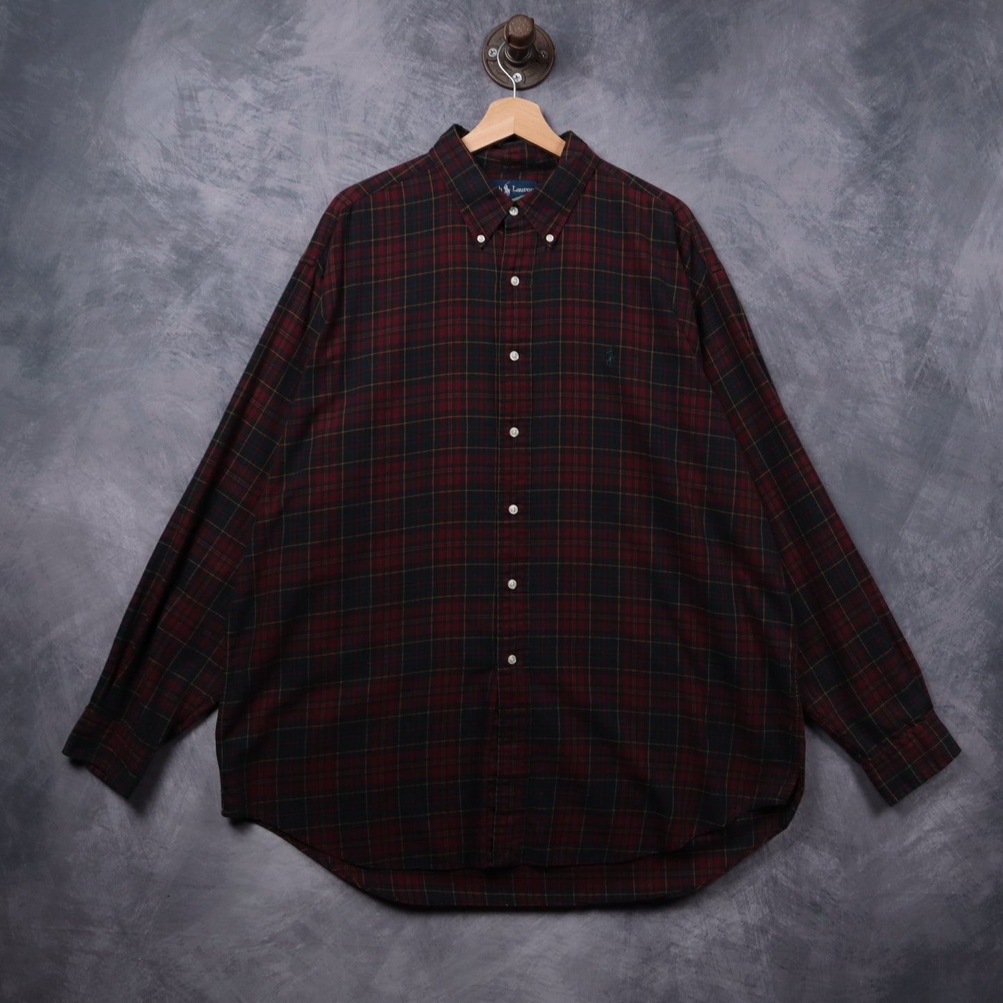 90s Burgundy Ralph Lauren Blake Plaid Long Sleeve Button Up Shirt 5409