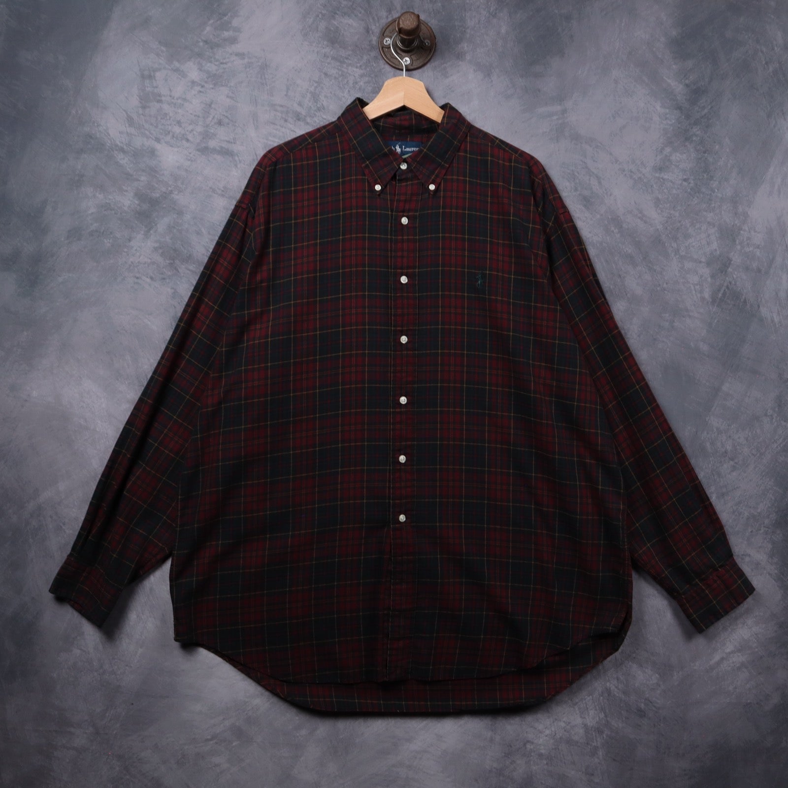 90s Burgundy Ralph Lauren Blake Plaid Long Sleeve Button Up Shirt 5409