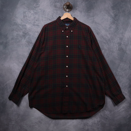 90s Burgundy Ralph Lauren Blake Plaid Long Sleeve Button Up Shirt 5409