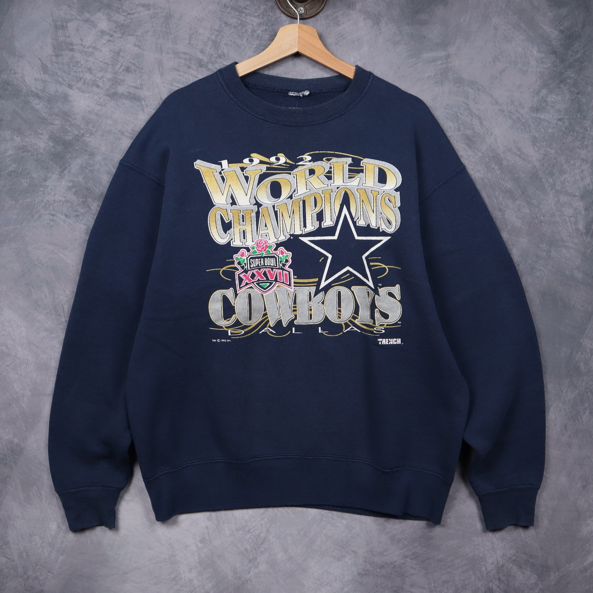 1992 Navy Blue Dallas Cowboys Super Bowl XXVII World Champions Crewneck Sweatshirt 6608