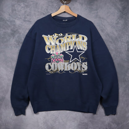 1992 Navy Blue Dallas Cowboys Super Bowl XXVII World Champions Crewneck Sweatshirt 6608