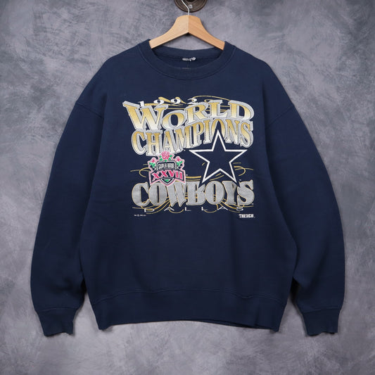 1992 Navy Blue Dallas Cowboys Super Bowl XXVII World Champions Crewneck Sweatshirt 6608