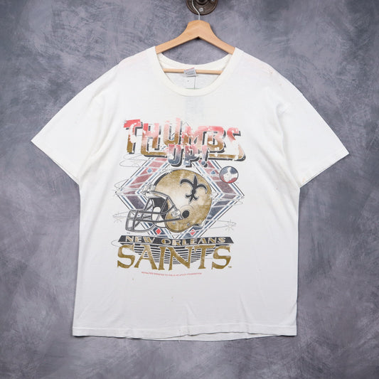 90s White New Orleans Saints Thumbs Up Shirt 6645