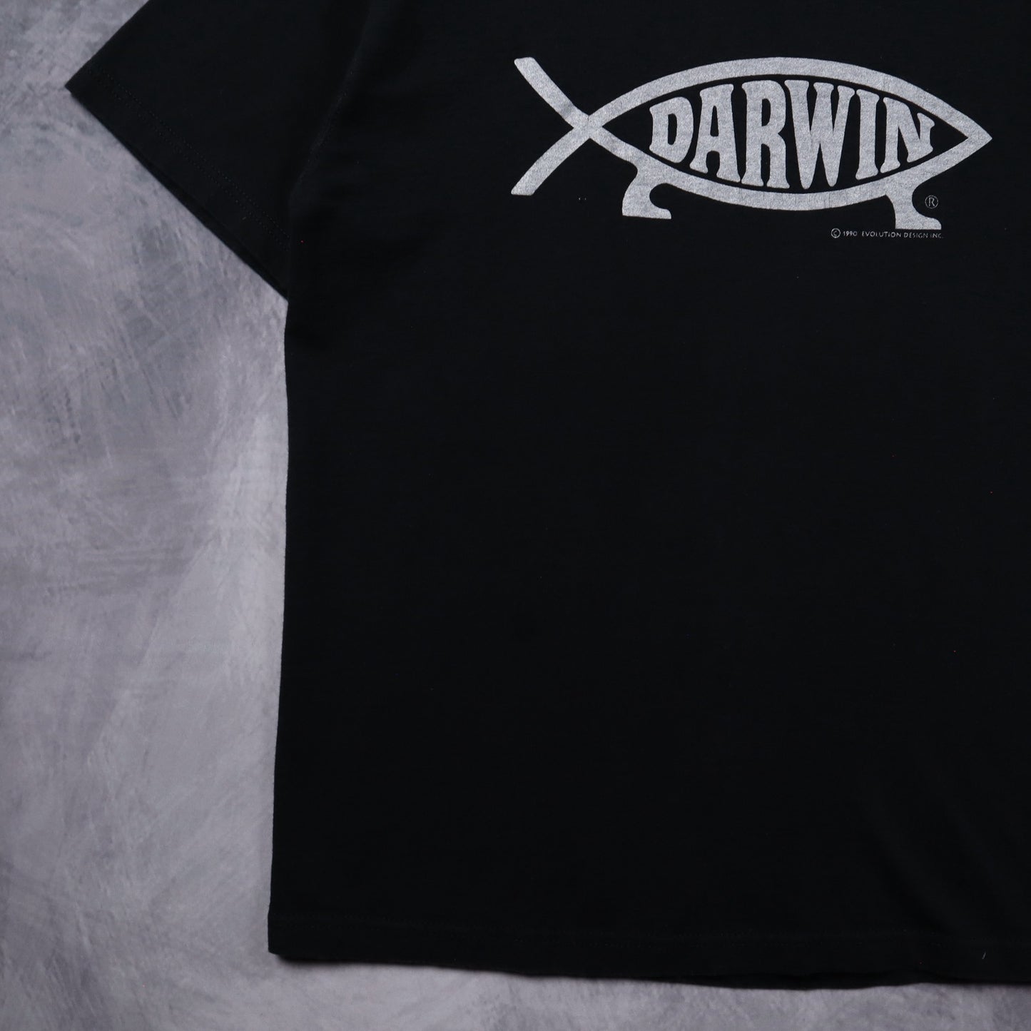 1990 Black Darwin Fish Evolution Shirt 5362