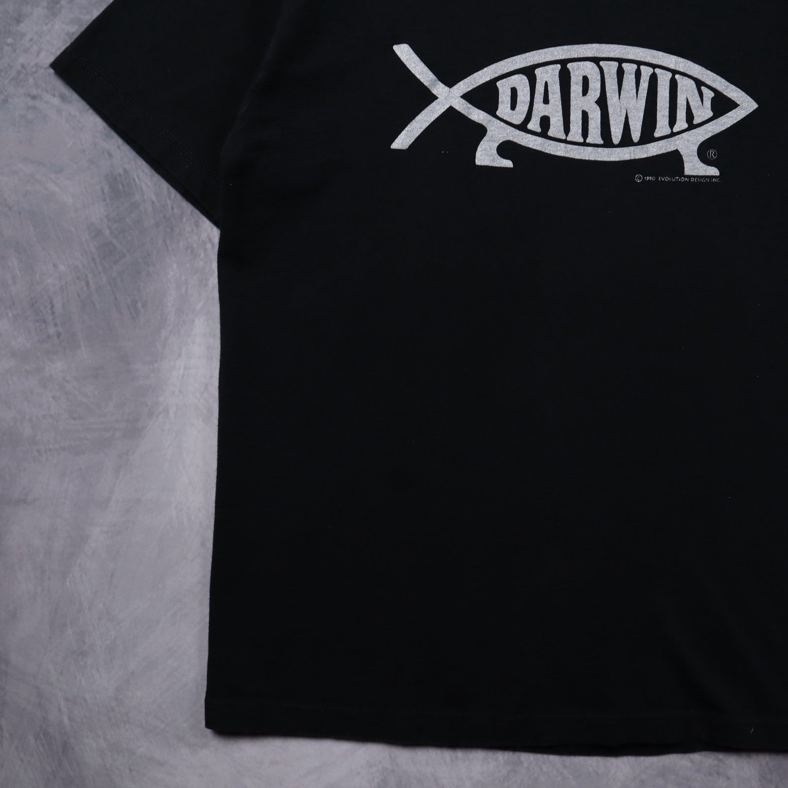 1990 Black Darwin Fish Evolution Shirt 5362