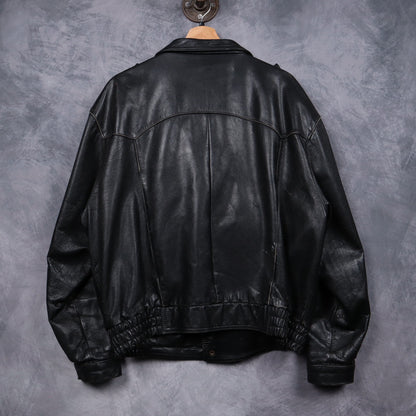 90s Black Leather Bomber Jacket 5099