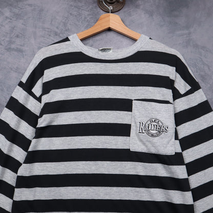 90s Grey Raiders Striped Pocket Long Sleeve Shirt 6731
