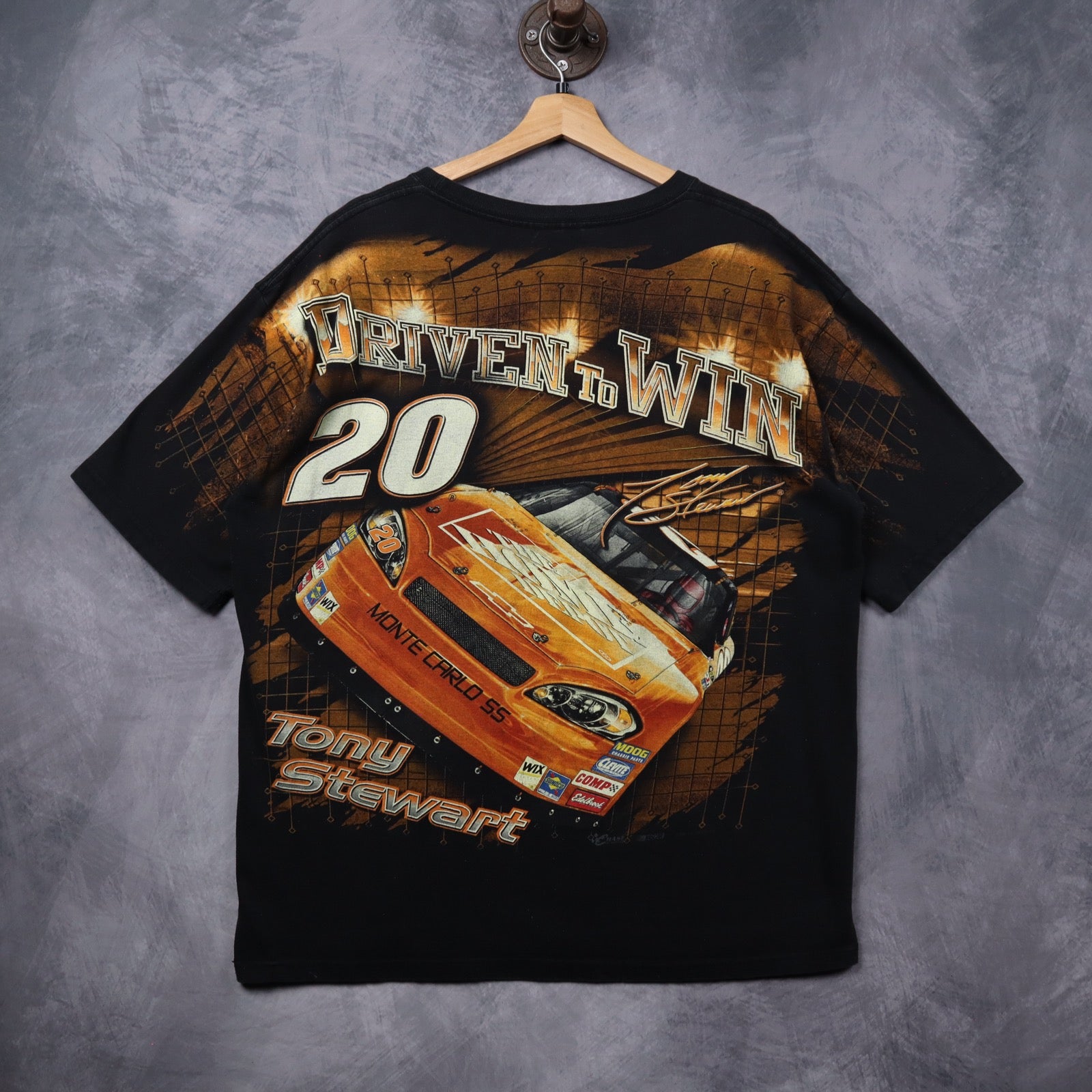 Mid 2000s Black Tony Stewart Home Depot AOP NASCAR Shirt 5436