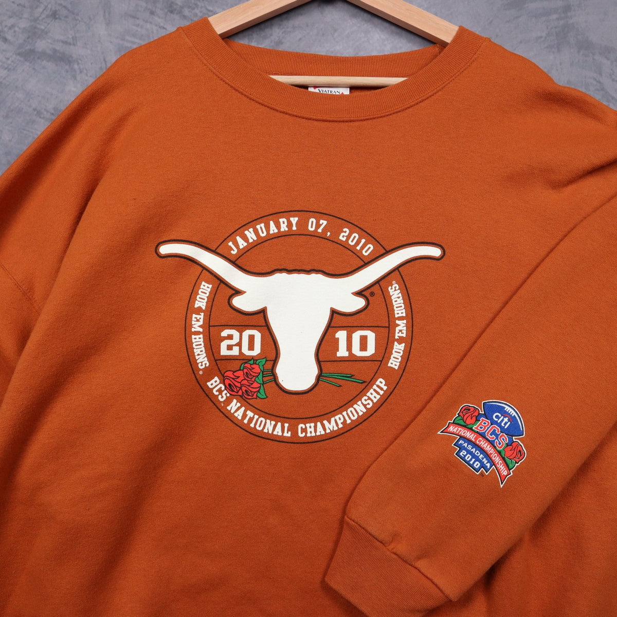 2010 Burnt Orange Texas Longhorns BCS National Championship Crewneck Sweatshirt 5713