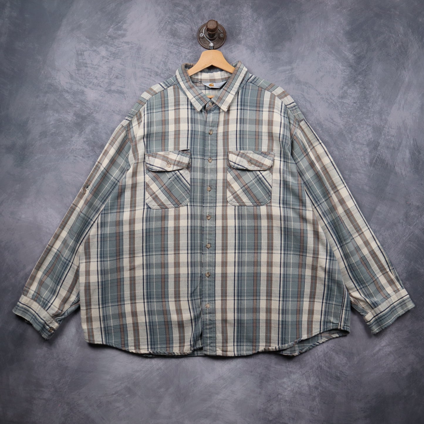 90s Tan Brown Plaid Carhartt Heavy Cotton Flannel 5550
