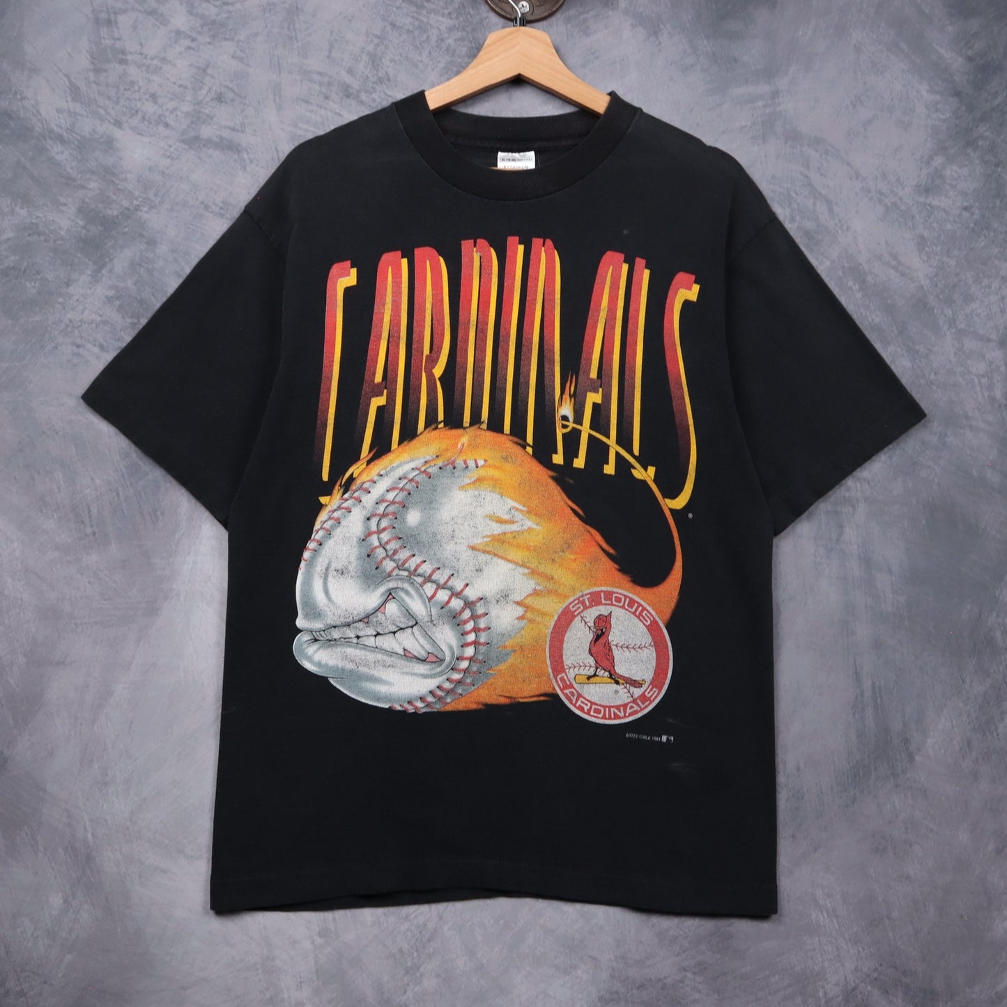 1994 Black St. Louis Cardinals Flaming Baseball Shirt 5587