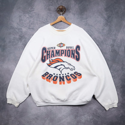 1998 White Denver Broncos Super Bowl Champions Crewneck Sweatshirt 6441