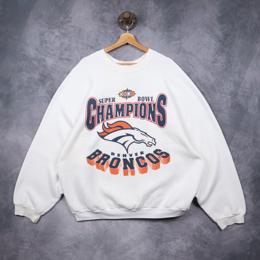 1998 White Denver Broncos Super Bowl Champions Crewneck Sweatshirt 6441