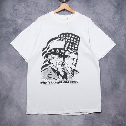 1997 White Rage Against The Machine 'Who Is Bought And Sold' Tour Shirt 5131