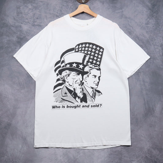 1997 White Rage Against The Machine 'Who Is Bought And Sold' Tour Shirt 5131