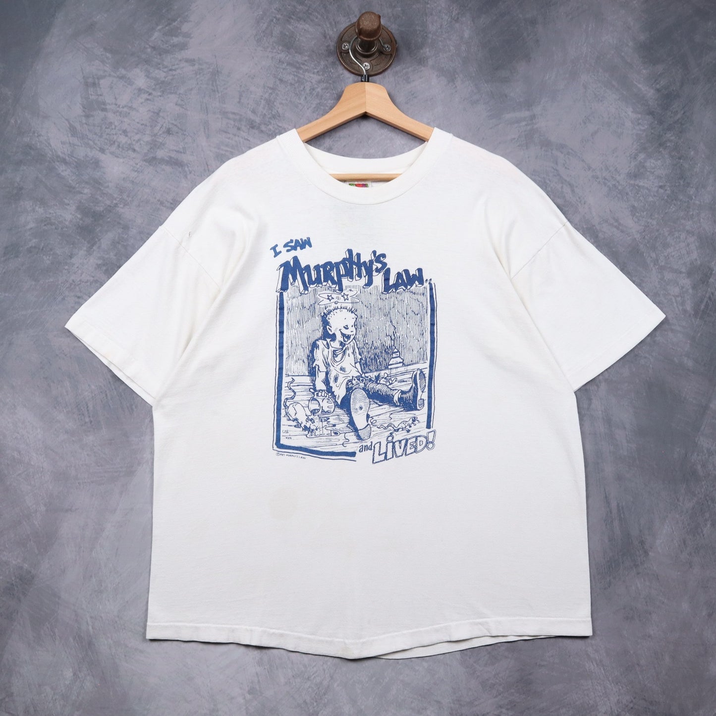 1987 White Murphy's Law 'I Saw Murphy's Law and Lived' Shirt 4949
