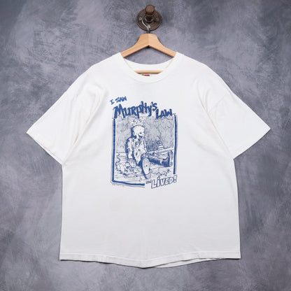 1987 White Murphy's Law 'I Saw Murphy's Law and Lived' Shirt 4949