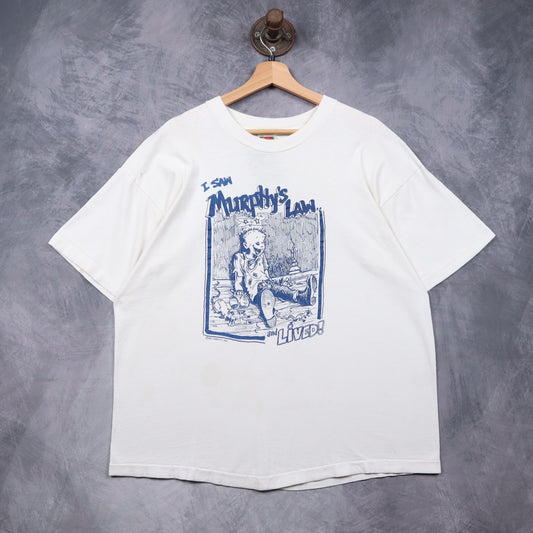 1987 White Murphy's Law 'I Saw Murphy's Law and Lived' Shirt 4949