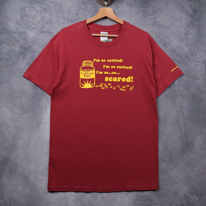 Early 00s Red Saved By The Bell Caffeine Pills Shirt 5457