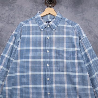 90s Blue Gap Plaid Long Sleeve Button Up Shirt 5142
