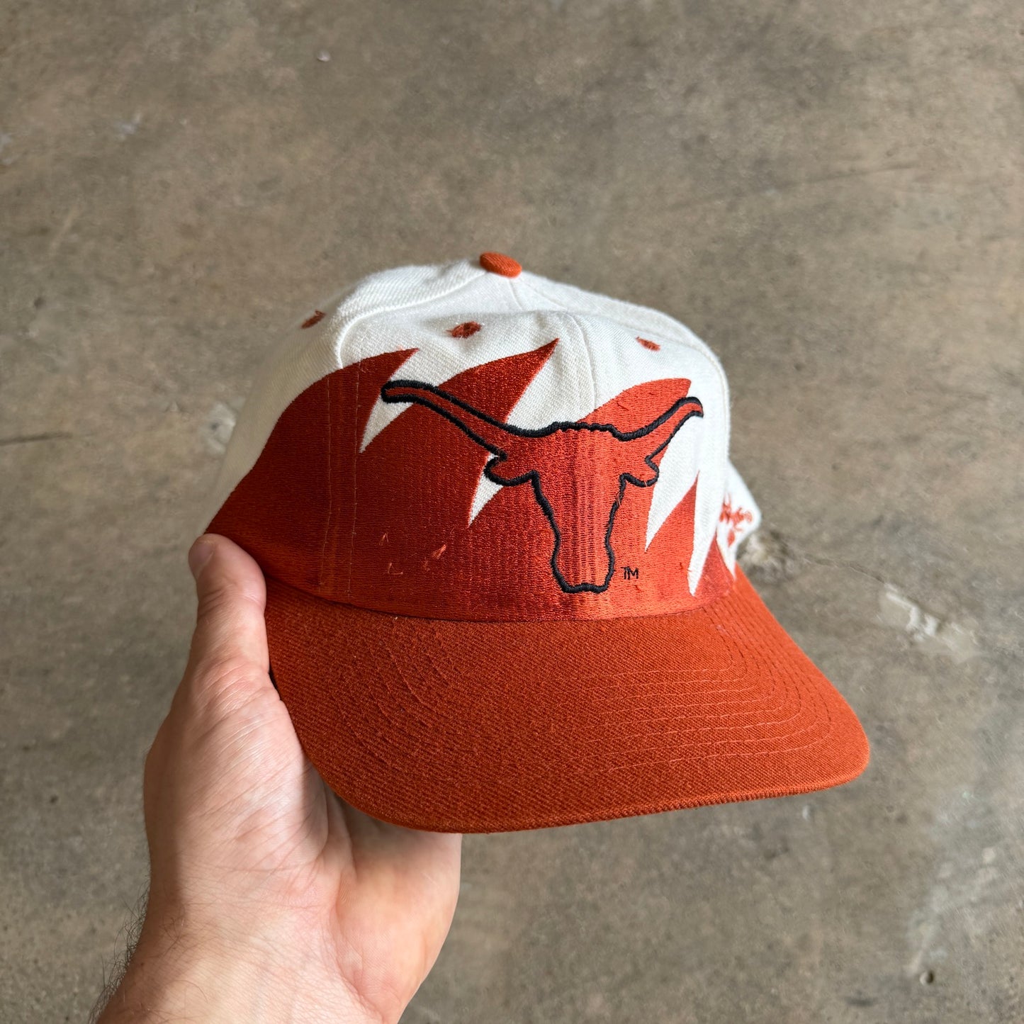 90s White Texas Longhorns Logo Athletic Sharktooth Snapback Hat 5787