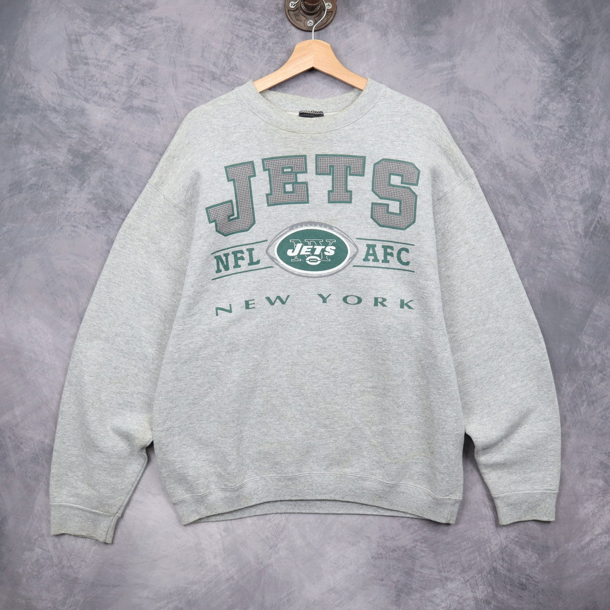 00s Grey New York Jets Crewneck Sweatshirt 6422