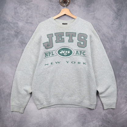 00s Grey New York Jets Crewneck Sweatshirt 6422