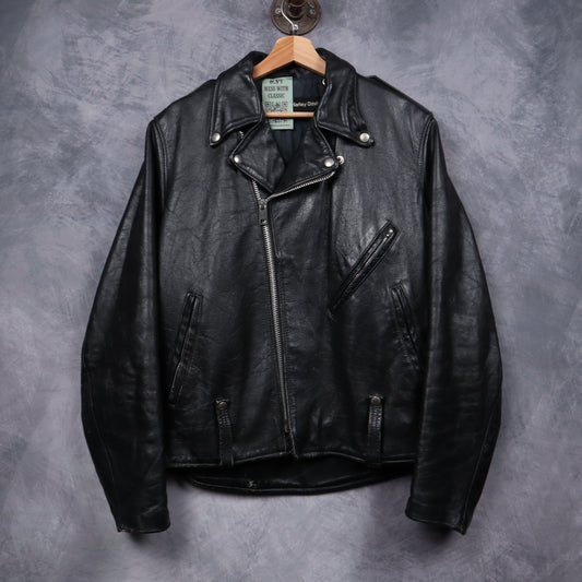 70s Black Harley-Davidson AMF Leather Motorcycle Jacket 5098